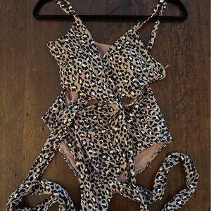 Aerie print one piece wrap swimsuit